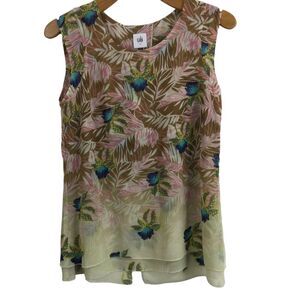 CAbi #5216 Tropical Orchid Print Parlor Split Back Sleeveless Blouse Top Small